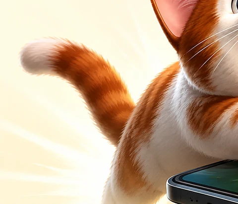 The cat stretched out across a phone, tail up.
